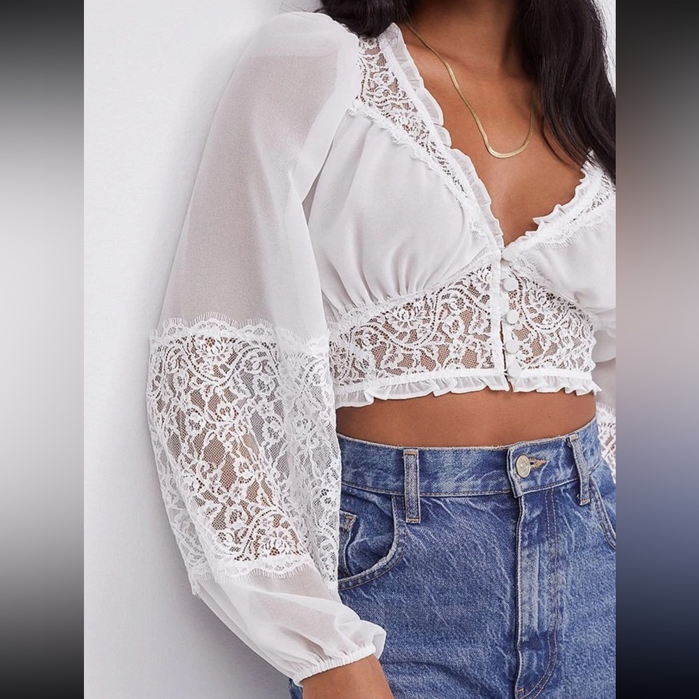 For Love And Lemons White Lace Freya Blouse XXS - Picture 2 of 7